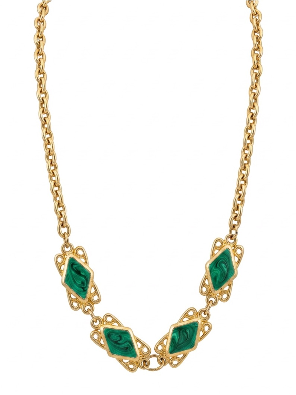 Vintage Necklace with Green enamel Inlays